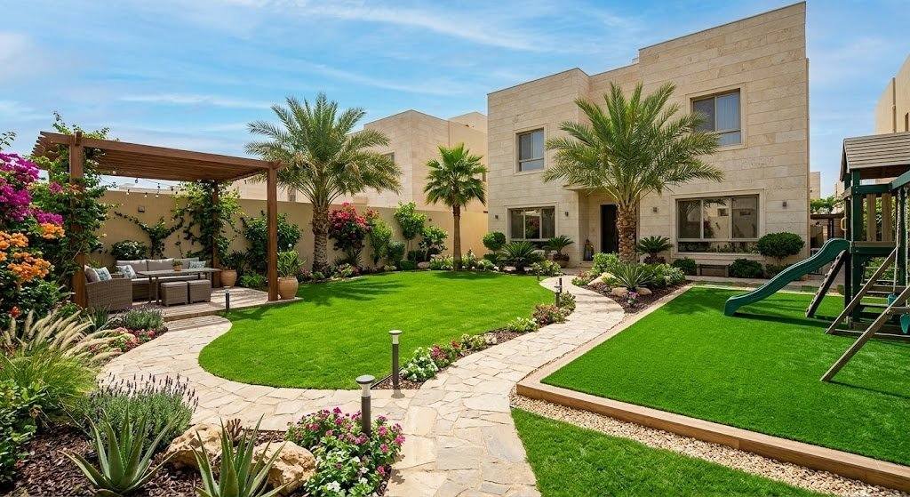 شركة تنسيق حدائق بالرياض مع تركيب ثيل طبيعي وصناعي جودة عالية
